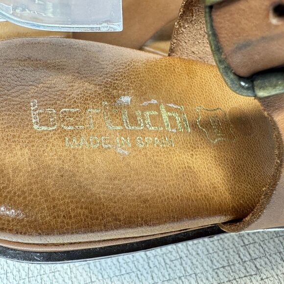 BERTUCHI Caramel Tan Leather Crossover Slingback Buckle Wedge Sandals 8 - Picture 4 of 6